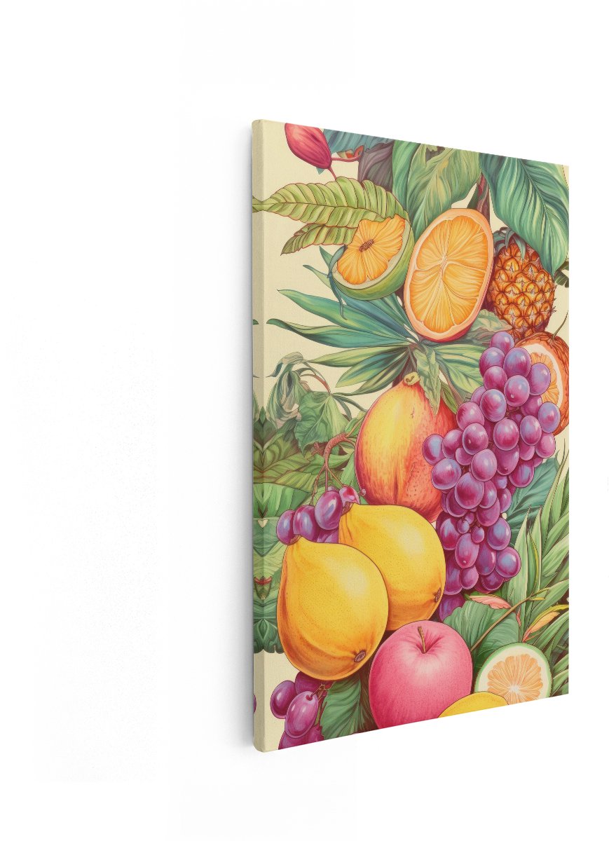 Artaza Canvas Schilderij Tropisch Fruit - 80x120 cm - Wanddecoratie Stilleven - Muurdecoratie Ananas Druiven - Decoratie Botanisch Kleurrijk
