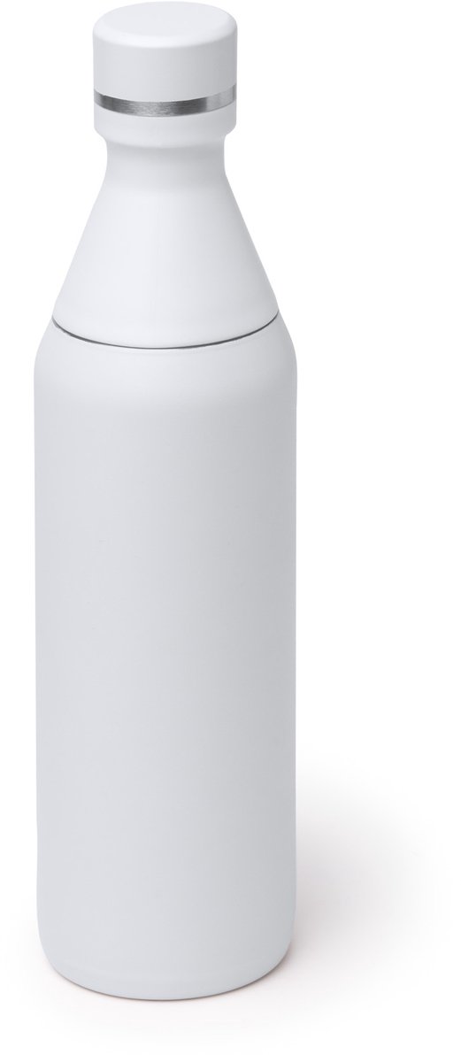 Witte thermosfles, RVS, 550ML. Deksel in twee delen waardoor dispenser gescheiden is.