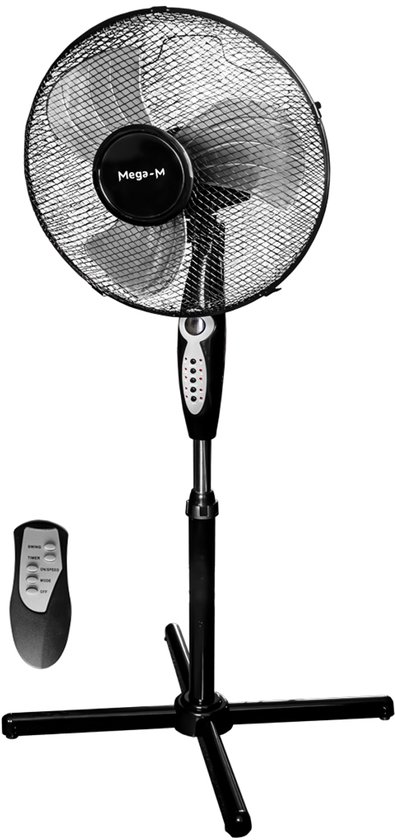Mega-M Professionele Statiefventilator - Ø 40 cm - Met Afstandsbediening - 3 Snelheden - Timer - Oscillerend - Zwart - Voor Huis en Kantoor