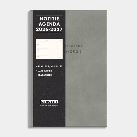 Hobbit - A5 Agenda 2026- 2027 - Notitie agenda - A5 (21,7 x 15,5 cm) - 1 week op 1 pagina - Flexibele cover - Suèdelook Warm Grijs