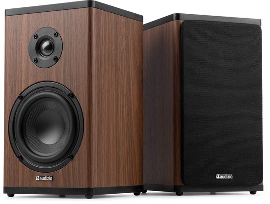 Draadloze boekenplank speakers Audizio BS20 met Bluetooth, accu 60 uur, actief, compact houtlook, stereo set
