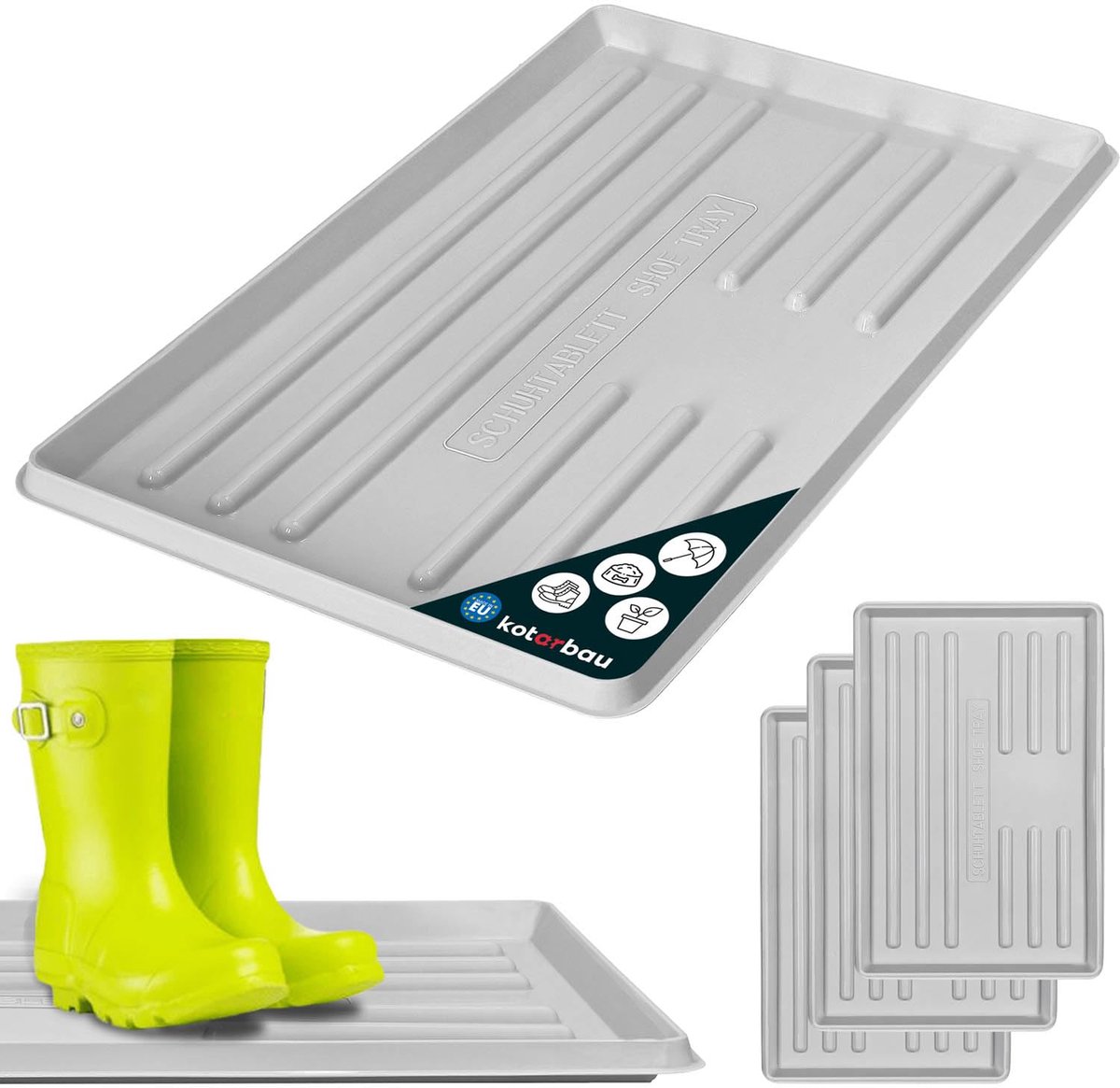 KOTARBAU 3 stuks Schoenenlekbak, Lekbak Schoenen, Kunststof, 60 x 40 cm, Grijs, Schoenendruipbak, Schoenmat, Laarzen Afdruipmat, Lekbak voor Natte Schoenen, Schoenafdruipbak, Schoenenschaal
