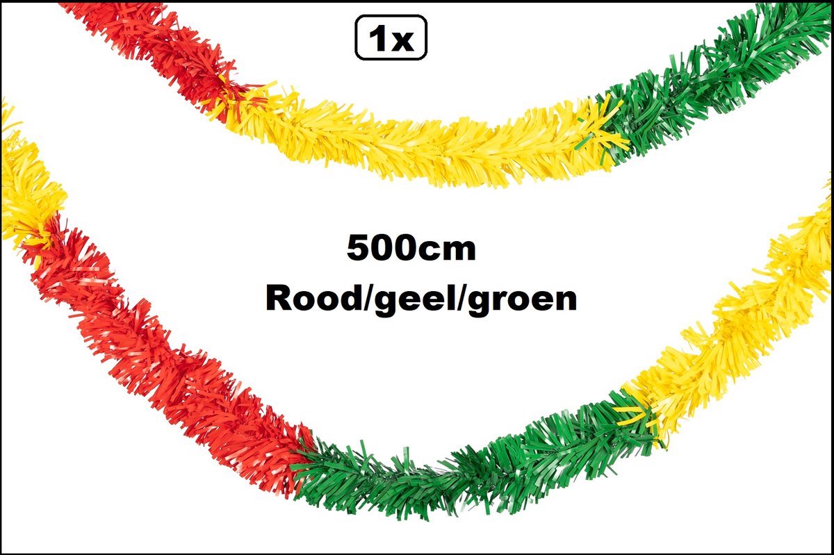 Guirlande rood/geel/groen vlakken 500cm - PVC draaiguirlande Carnaval thema feest evenement