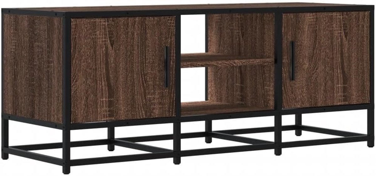 TV-meubel lowboard – Urbanhome Loft TV-kast 120 cm – Bruin eiken-look met metalen frame – Industrieel design voor woonkamer & slaapkamer