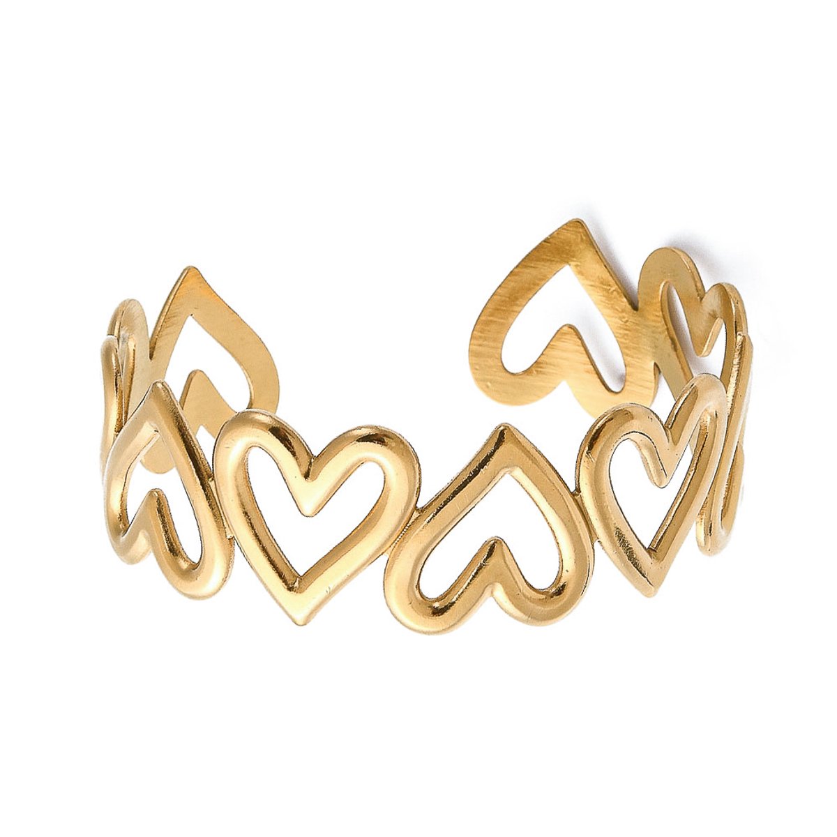 LOUIZ Hartjes Bangle Vice Versa - Goudkleurige Hartjes Armband - Stainless Steel 18K verguld - Statement Bangle - Cadeau Tienermeiden