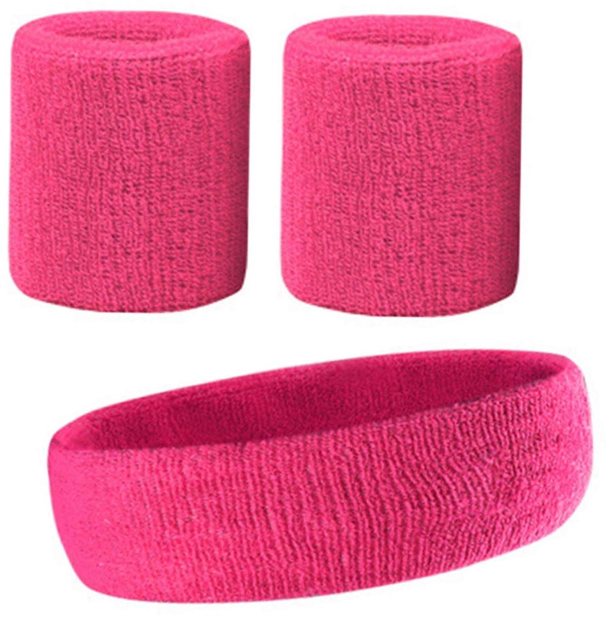 Zweetbandjes set - 3-delig - Sweatbands - Sportbandjes - 1x Hoofdband 2x polsbandjes - Headband - Wristbands - Badstof - Roze - Jonyx
