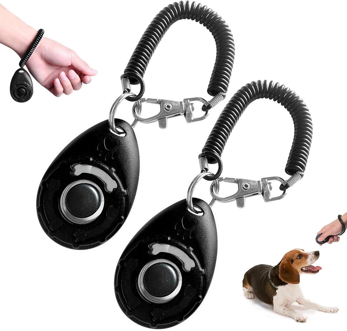 2 Stuks Trainingsclickers voor Honden en Katten - Clicker met Grote Knop - Geschikt voor Welpen en Paarden - Wetenschappelijk Ontworpen - Huisdiervriendelijk - Zwart en Blauw