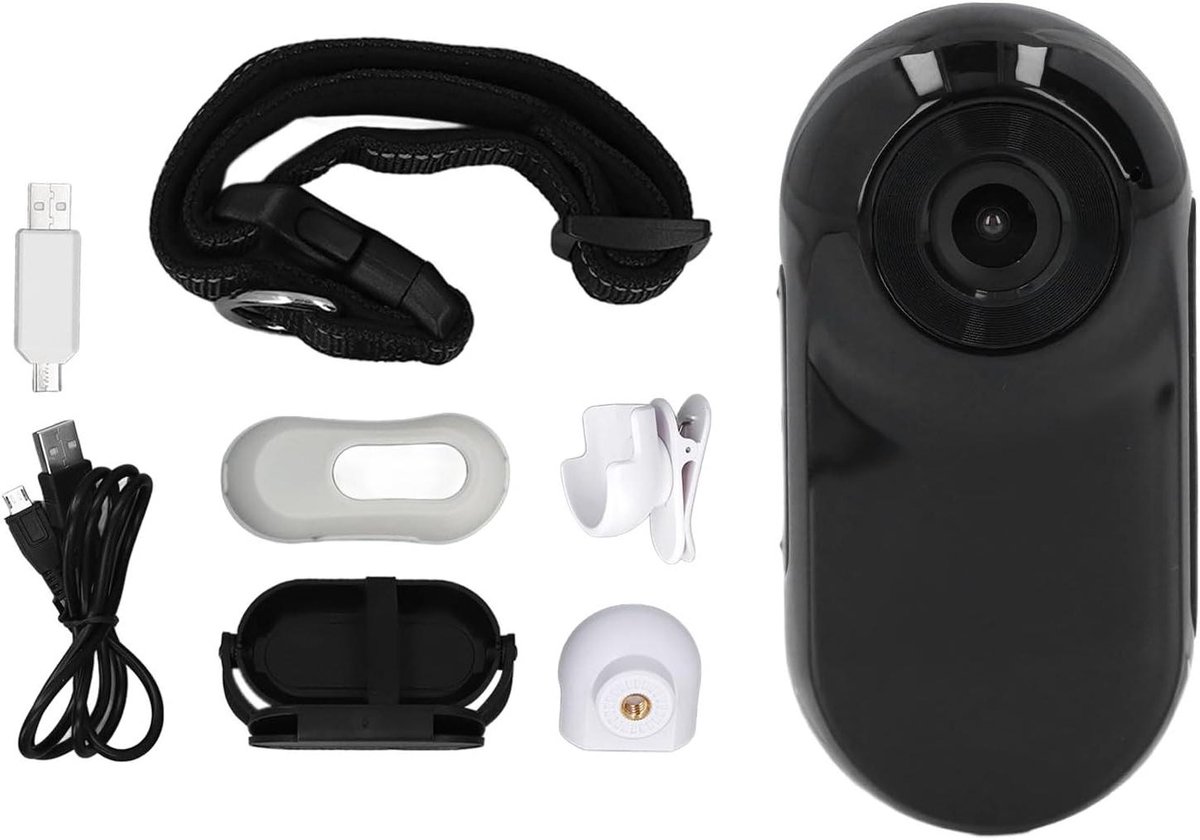 Camera voor huisdieren met halsband, 120 graden lens, mini sport actiecamera met video-opname voor katten en honden binnen en buiten - zwart