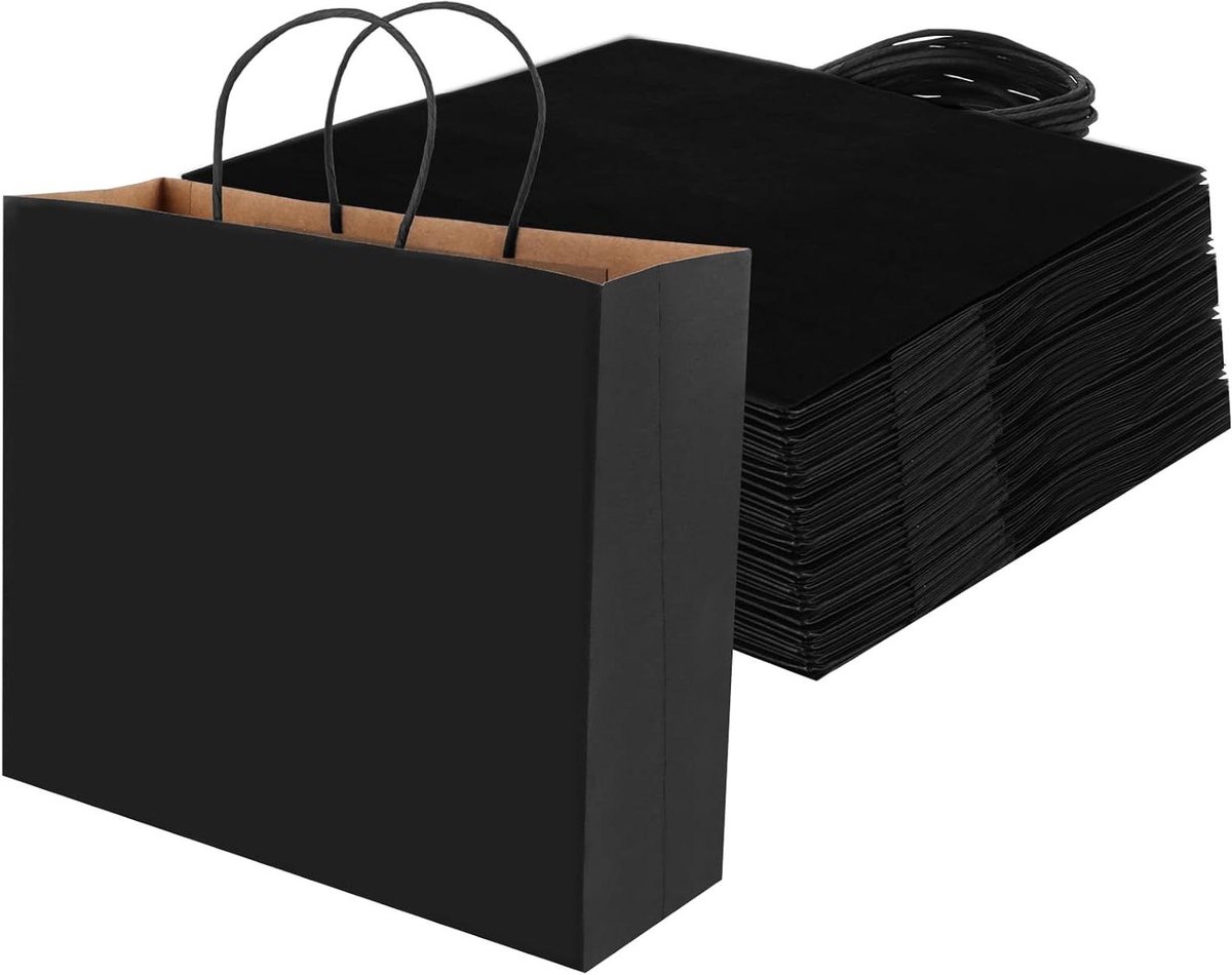 Zwarte papieren zakken met handvat - 30 stuks - 32 x 27 x 11 cm - Geschikt voor verjaardagen, Kerstmis en cadeauverpakkingen - Kraftpapieren cadeauzakjes