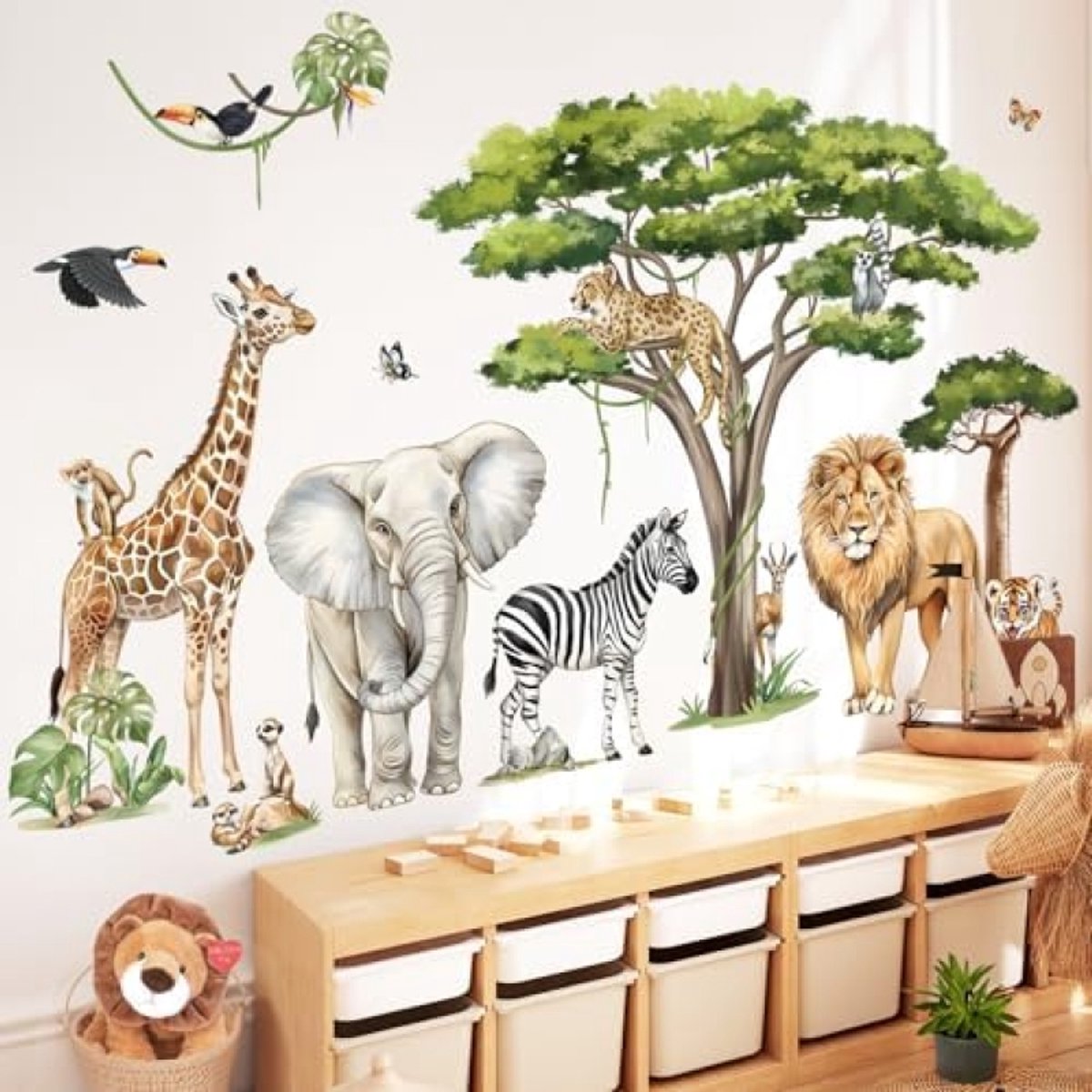 PromoHome Safari Dieren Muursticker Set voor Kinderkamer Decoratie