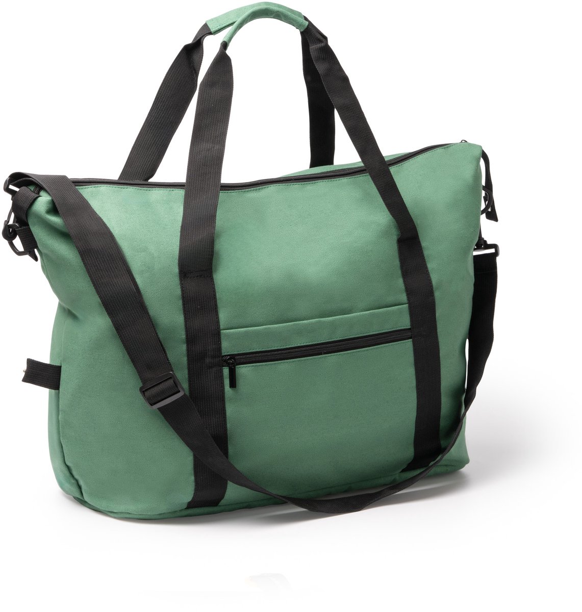 Groen (gerecycled) canvas multifunctionele tas, hoofdvak met binnenvak. 43 liter