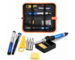 Teedz Soldeerbout Set 15-delig – Regelbare temperatuur 200-450°C – Inclusief verwisselbare tips, desoldeerpomp & opbergetui – Voor solderen en houtbranden - Thuisgebruik - Adapter - Houtbrander
