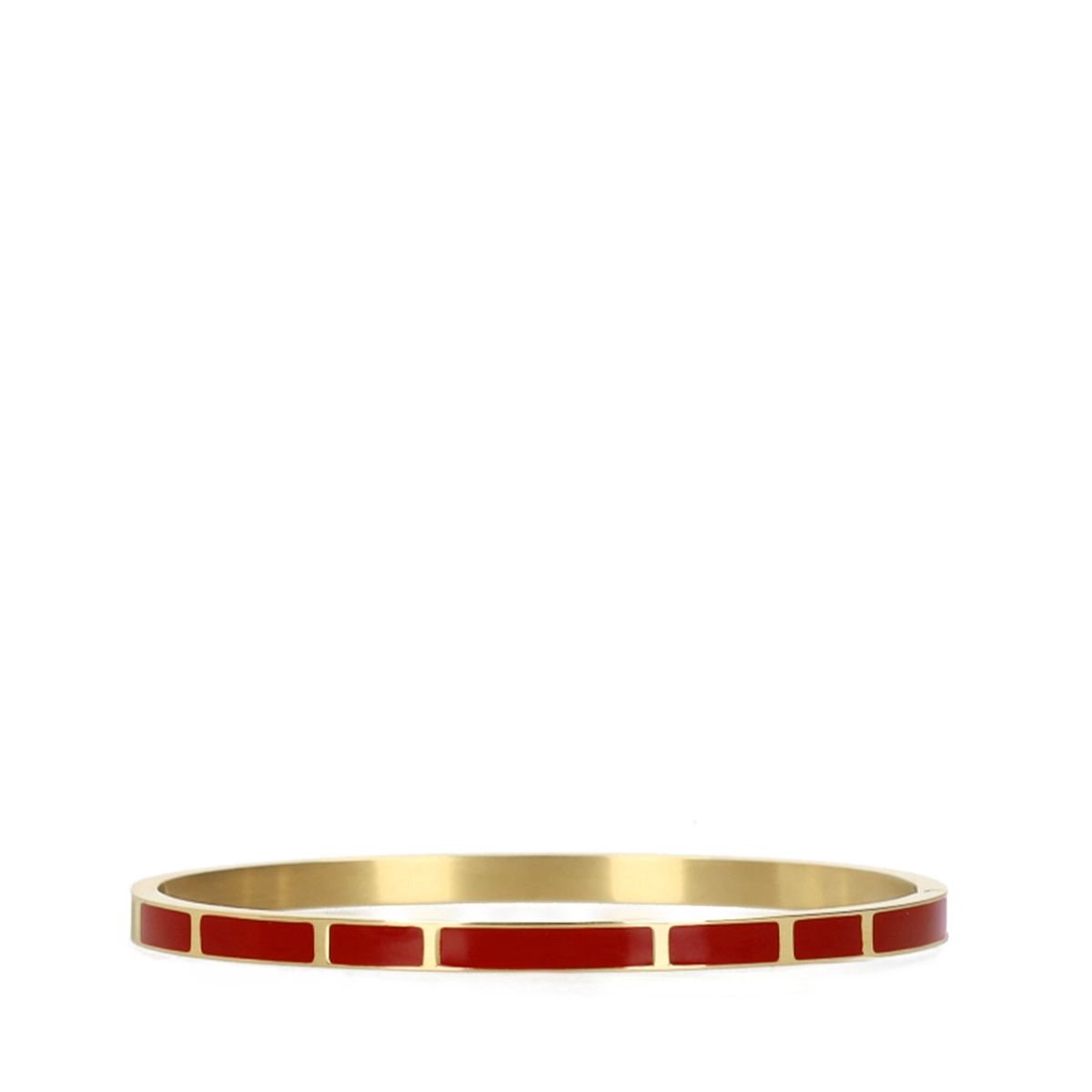 Manfield - Dames - Gouden stalen armband met bordeaux rode details - Maat 1