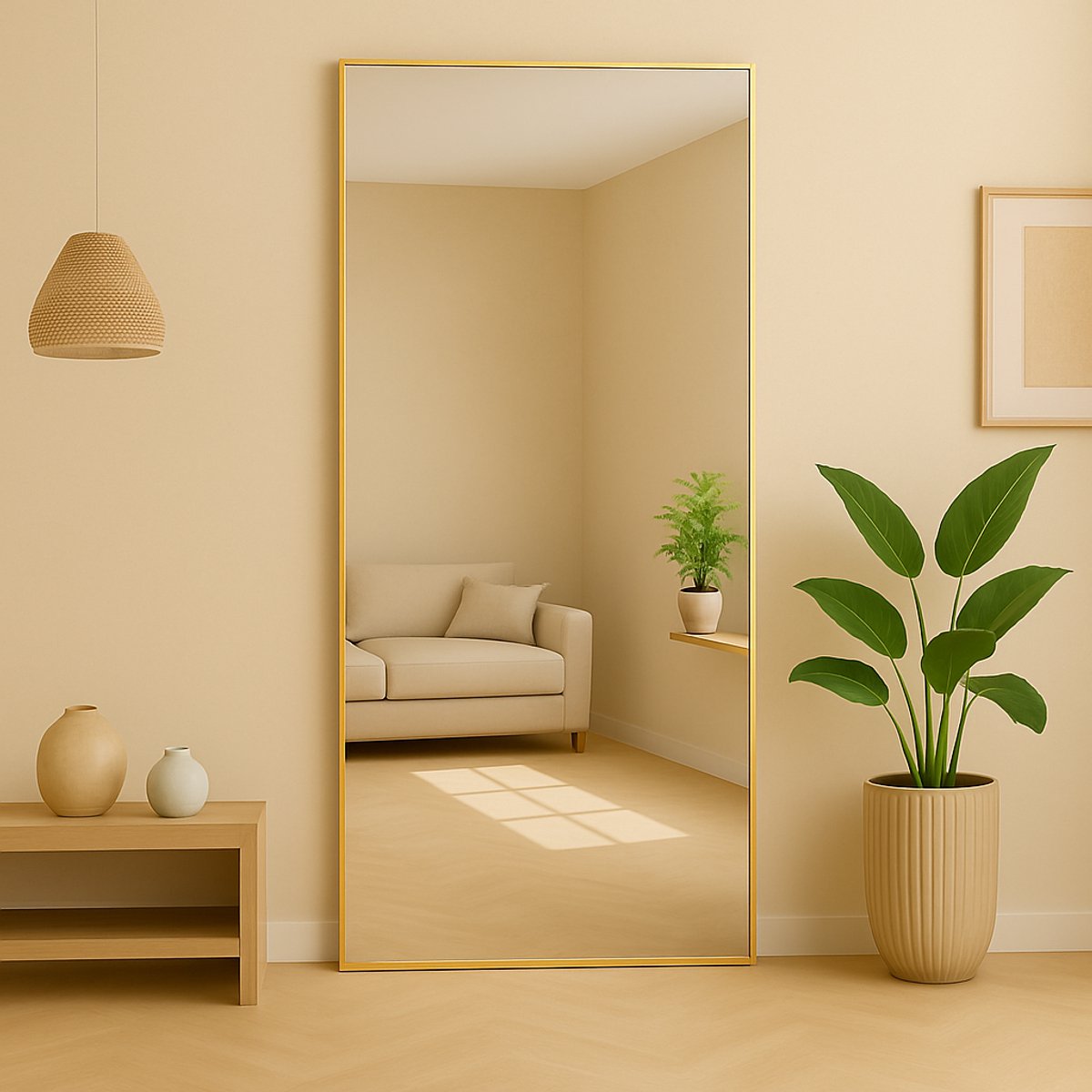 AMS Living® Spiegel - Rechthoekige Spiegel - Grote Spiegel 200 x 100 cm - Passpiegel - Wandspiegel - Staande Spiegel - Metalen Rand - Goud - Modern - Kleedkamer Spiegel - 200x100cm
