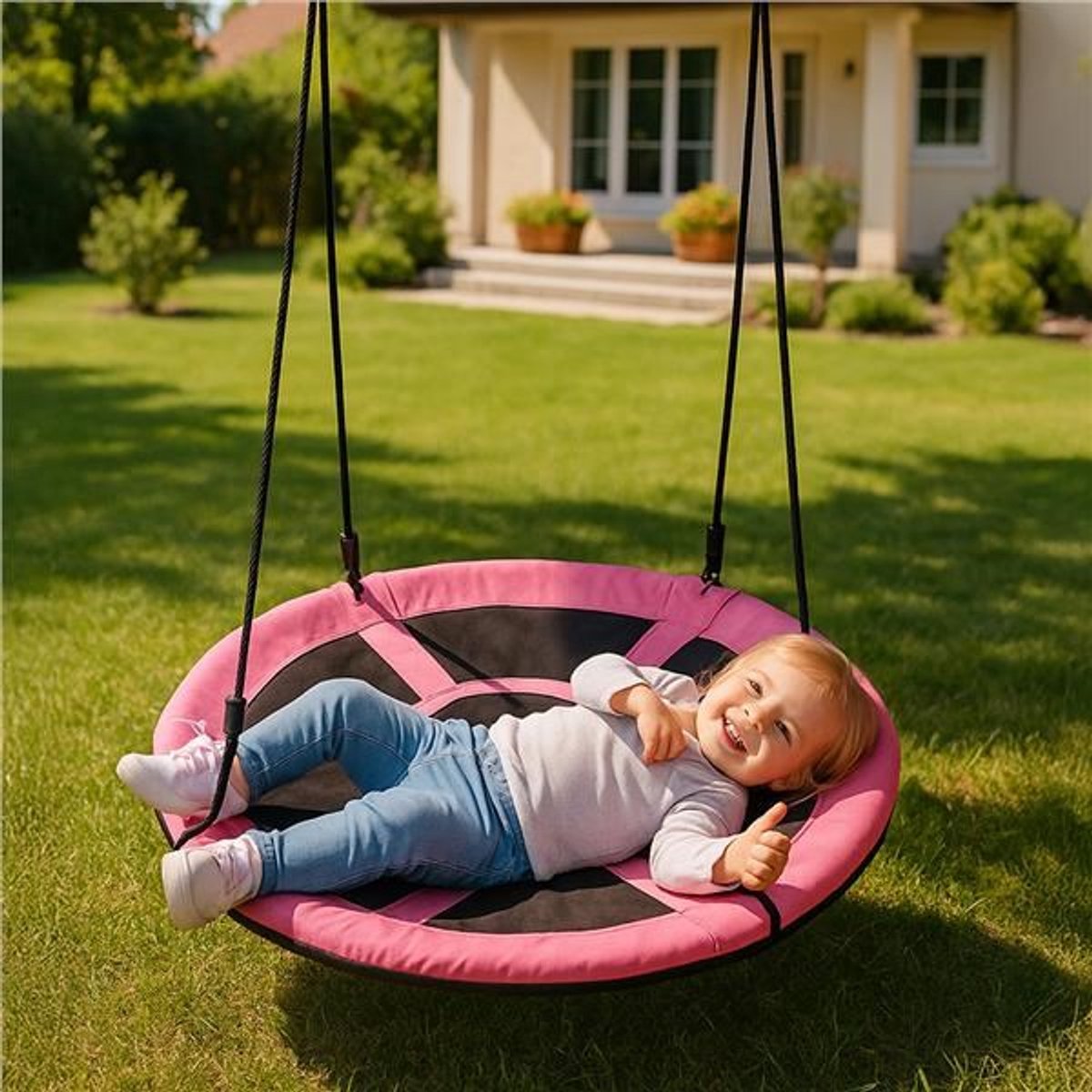 Baby Mix - Schommel - Nestschommel 100 cm roze polyester - kinderschommel - buiten schommel - hangschommel - speeltoestel - tuin schommel — afbeelding 2