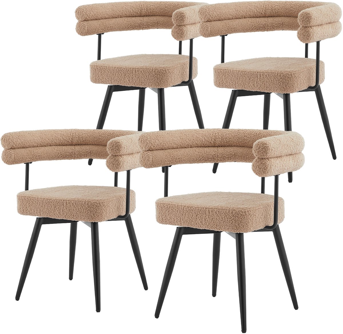 ml-design 4-delige stoelenset draaibare eetkamerstoelen bruin teddystof met armleuningen en rugleuning 360° draaistoel ergonomische gestoffeerde stoelen metalen poten comfortabele lounge keukenstoelen moderne eetkamerstoelen