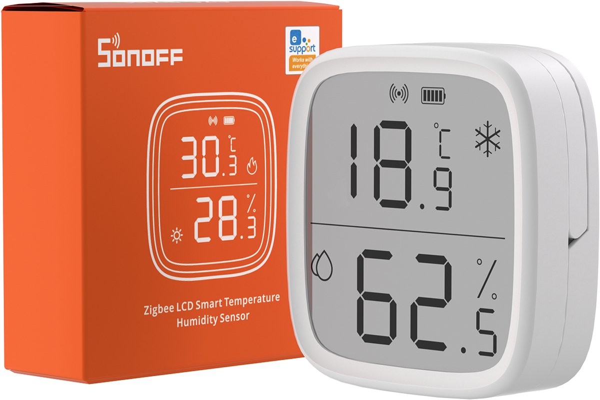 SONOFF SNZB-02D ZigBee mini-sensor, intelligente temperatuur- en vochtigheidssensor, hygrometer, binnenthermometer, lcd-display, 5S-vernieuwing, compatibel met Alexa/Google Home/Home Assistant.