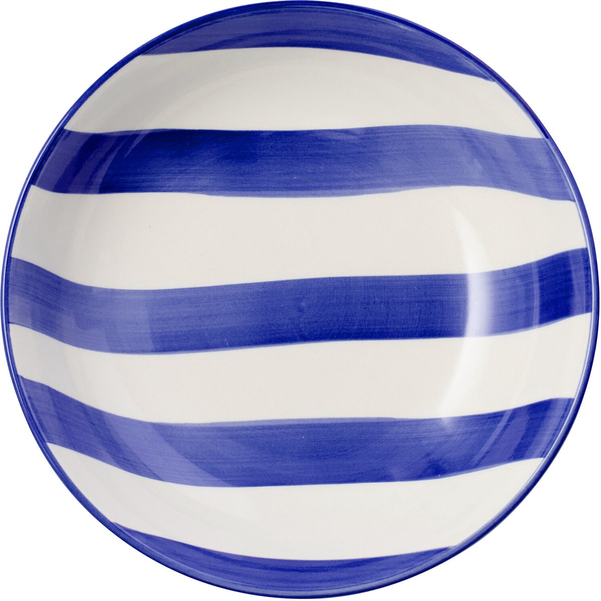J-Line bord Diep Gestreept - keramiek - blauw/wit - 6 stuks