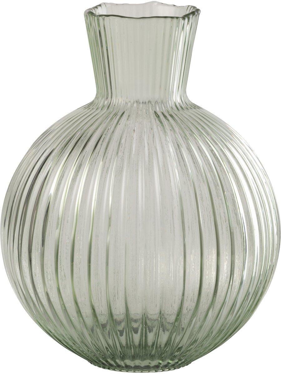 J-Line vaas Bal Geribbeld - glas - transparant/groen - small