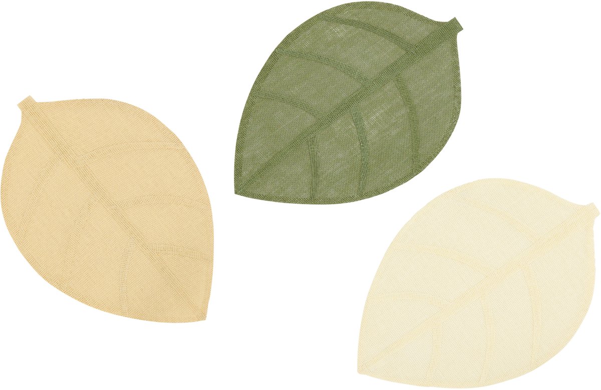 J-Line placemat Blad - papier - groen/ecru - set van 3