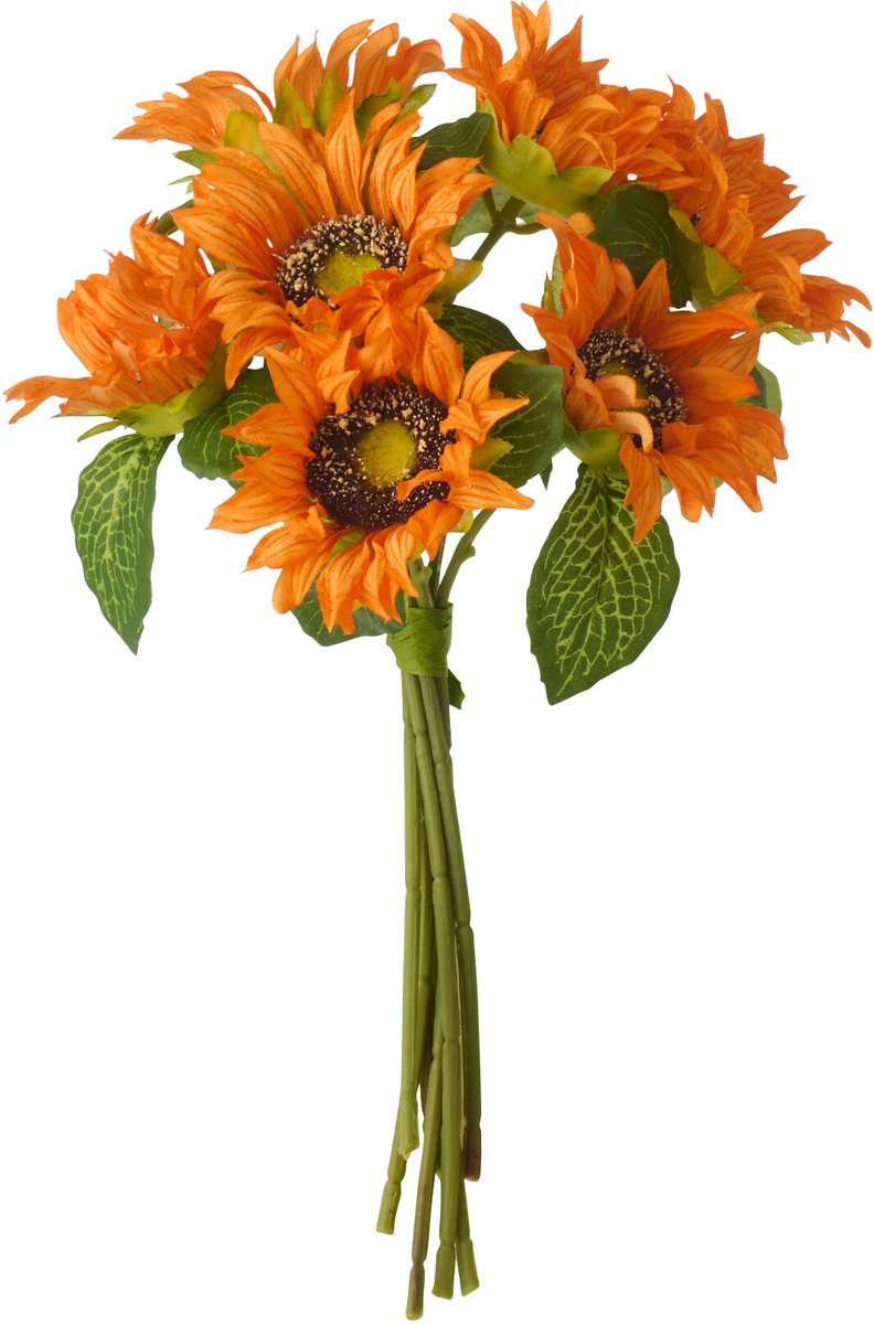 J-Line bloemenboeket Zonnebloem - textiel - oranje