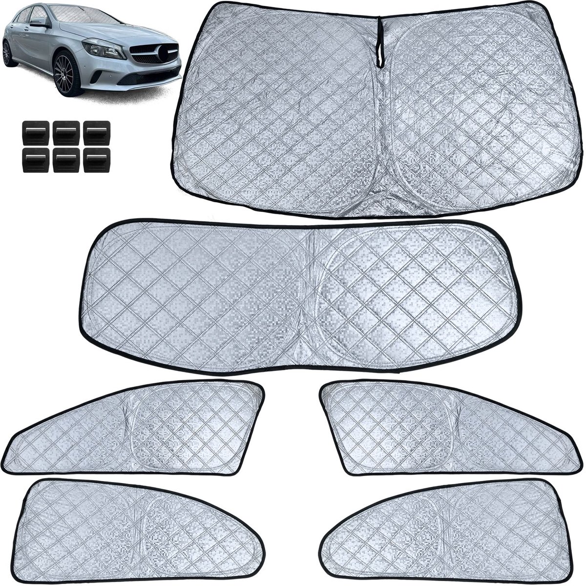 Premium 6-delig Zonnescherm Set Voor Mercedes A Klasse W176 2012-2018 | Voor-, Achter- & Zijruiten | Hittebescherming & Privacy