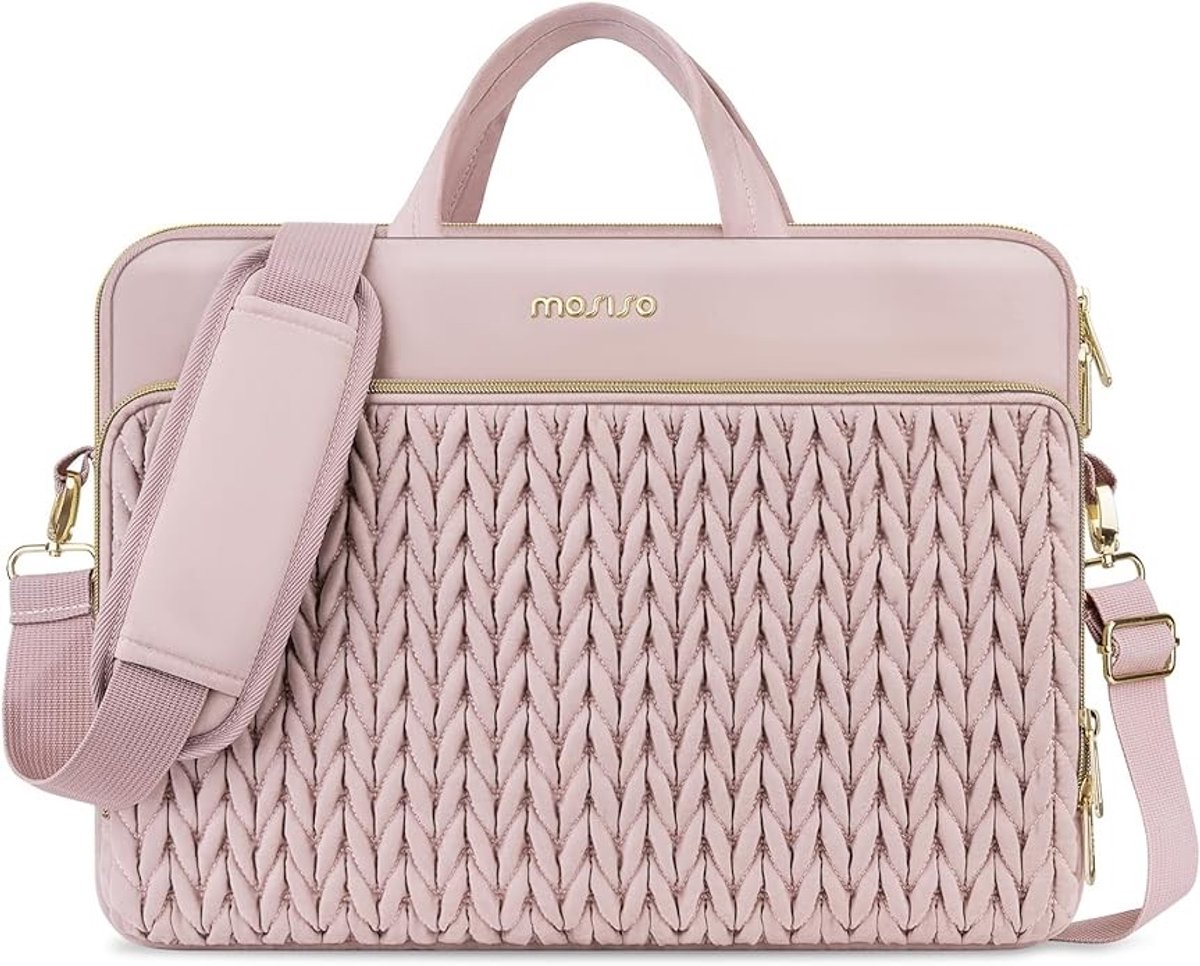 Stunq® Laptoptas - Gewatteerde schoudertas met handvat in tarwekleur