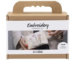 Creativ Company hobbyset borduurwerk make-uptas crème - DIY bloemen.