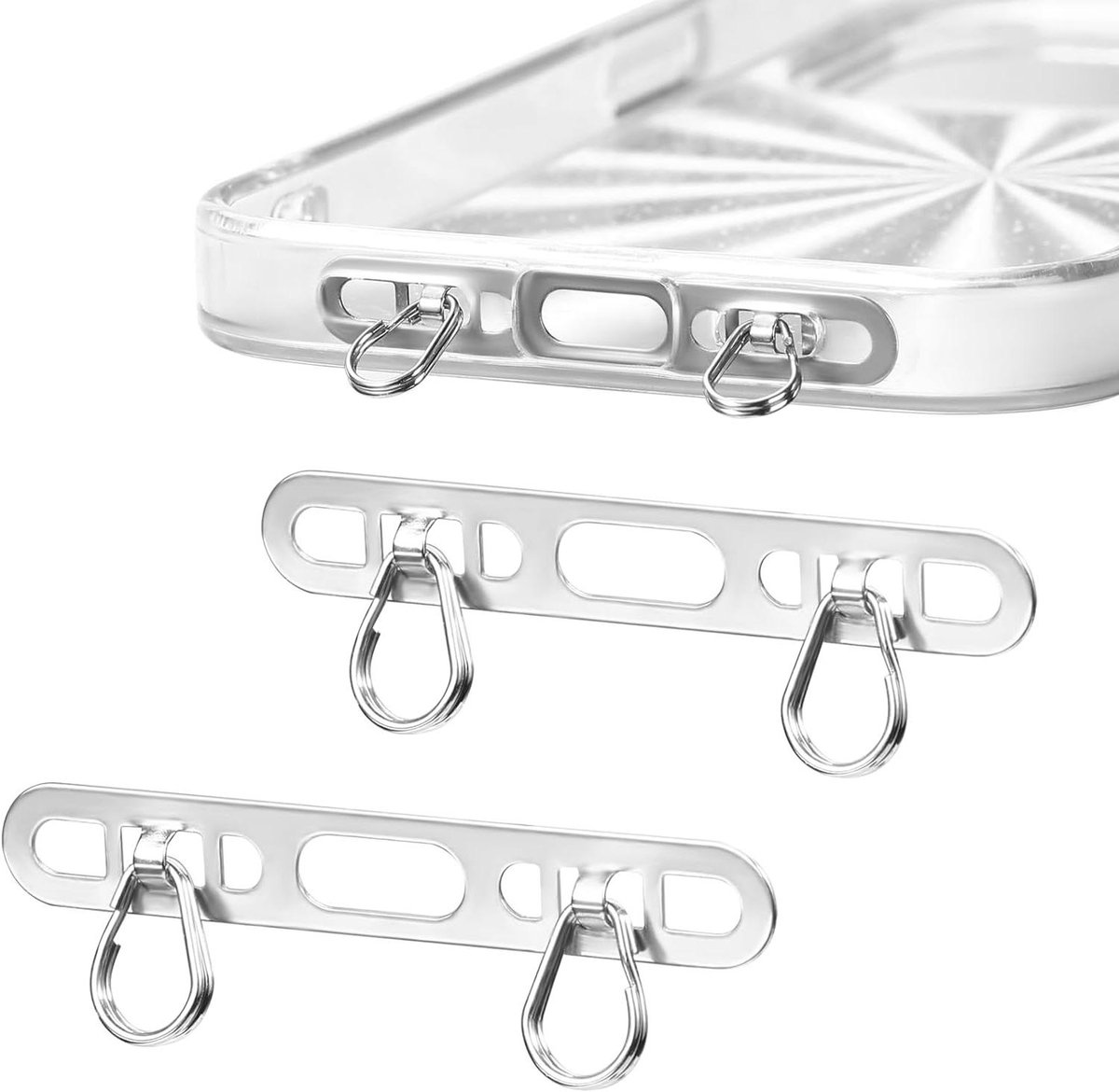 Tether Tab voor Mobiele Telefoon - Metaal - 2 Ringen - Strap - Zilver - 4.5x0.7cm