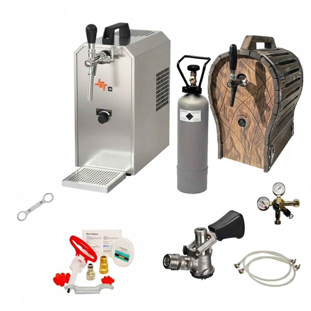 Complete Biertap Set JET 30 - Droogkoeler 35L/uur, Houten Vat, Reinigingsset & NC Adapter