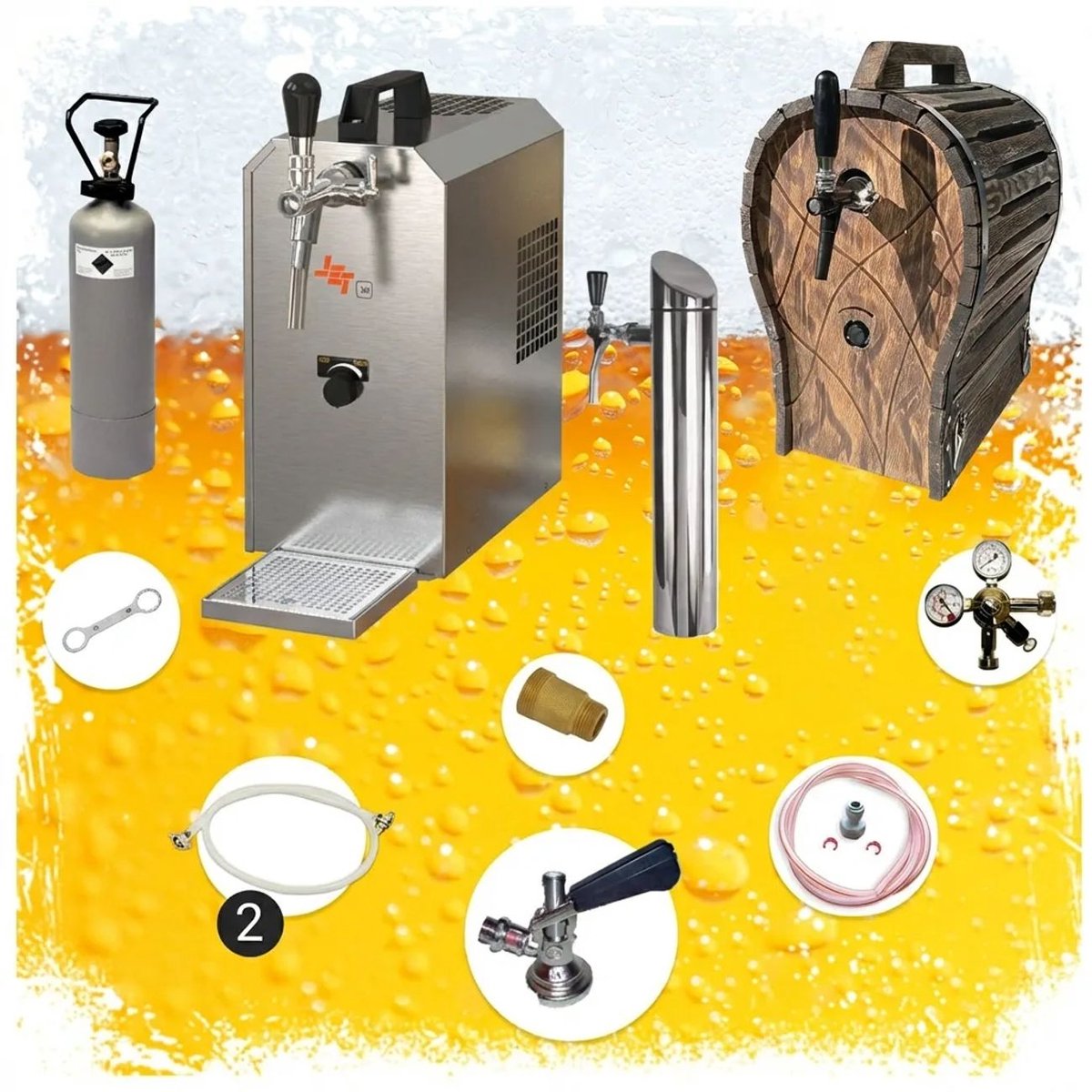 Complete Onderbouw Biertap JET 30 Set - 1-Kraans Droogkoeler, 35 l/uur met Houten Vat