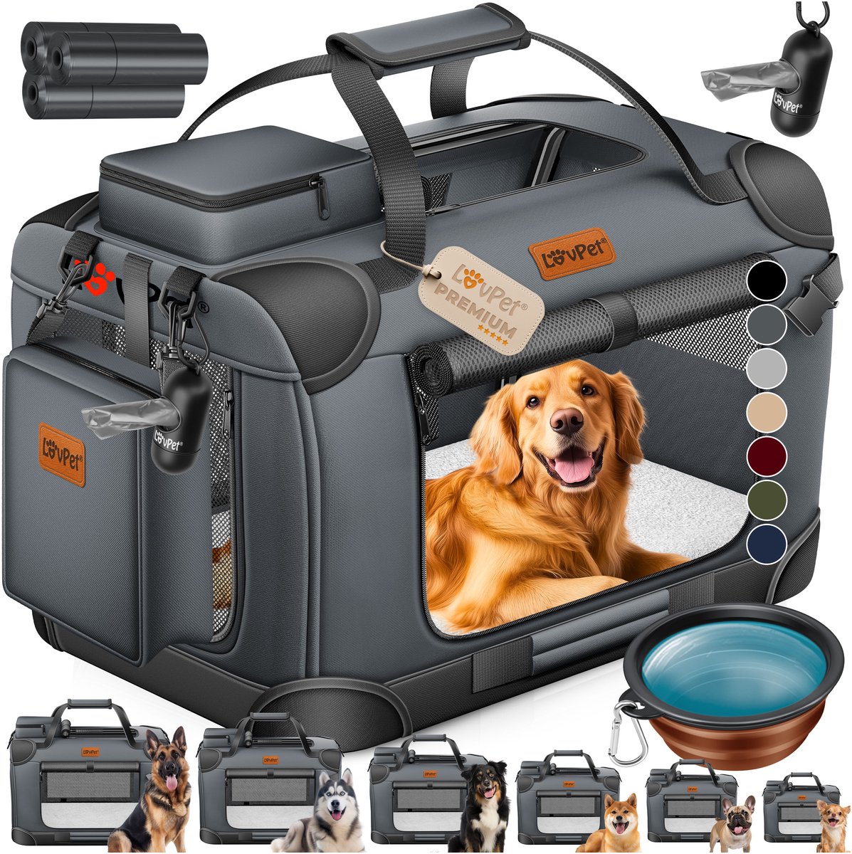LOVPET® reisBench Hondenbench hondenbox honden transportbox opvouwbaar incl. transportzak hondenbak transportbox voor huisdieren, honden en katten transportbox - L, Antraciet