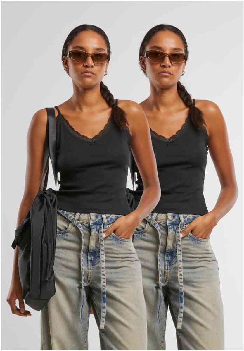 Urban Classics VNeck Lace Mouwloze top 5XL Zwart