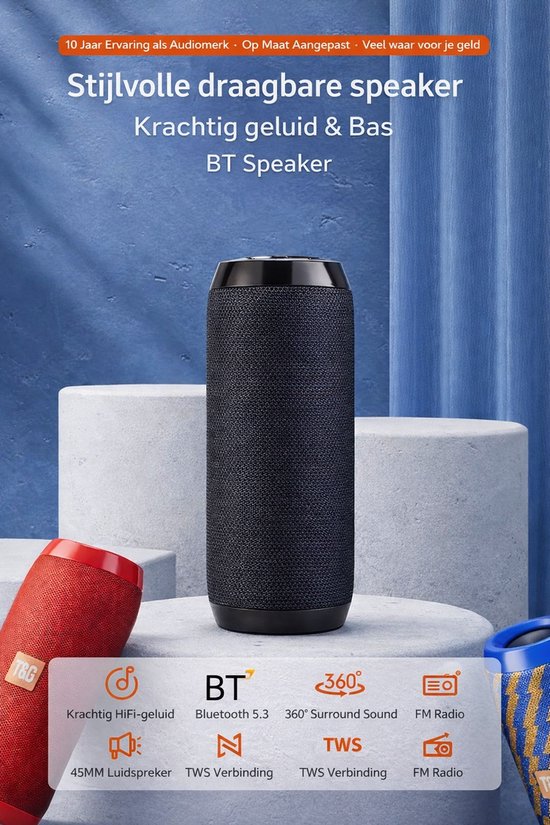 Draadloze Bluetooth Speaker V5.3 Waterdicht IPX7 Mini Outdoor Speaker 10-15 uur Batterij FM Radio AUX TF/SD 5-10W