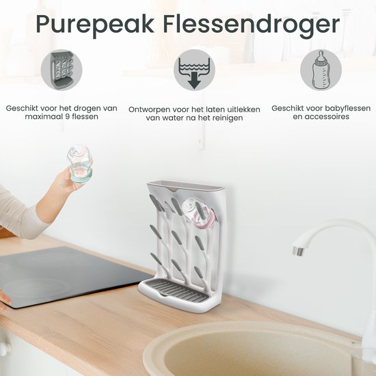 Purepeak Flessendroger Geschikt voor 9 Flessen - Afdruiprek Flessen Baby - Droogrek Babyfles - Flessendrager van Purepeak — afbeelding 3