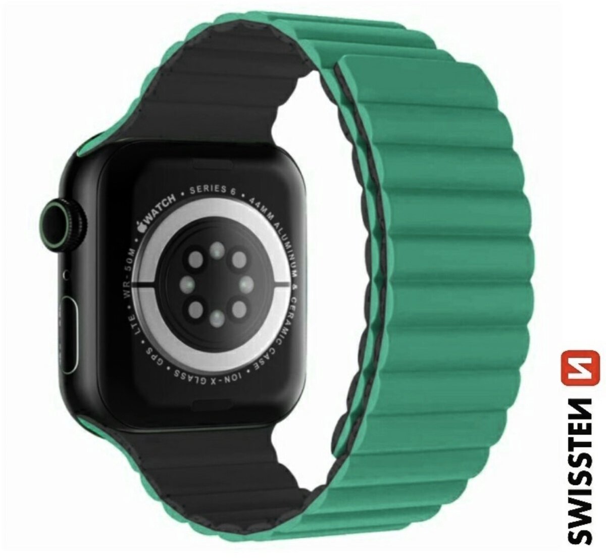 Swissten Magnetic Siliconen Band Geschikt voor Apple Watch 42-49mm – Groen – 46000513