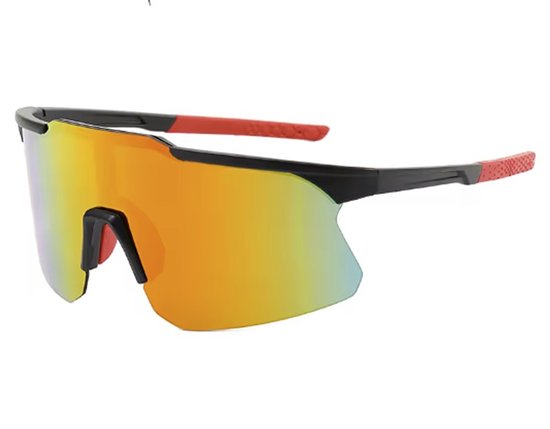 Lilypilly Premium Sport Zonnebril - Breed - Gepolariseerde Monoblock Lens met UV400 Bescherming - Unisex - Rood-Zwart Montuur - Inclusief Hardcase Beschermhoes