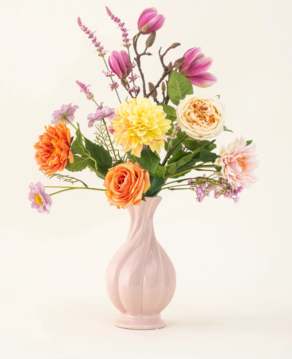 Easyplants | Zijden kunstbloemen boeket Sweet Daybreak | Zijde | Nepbloemen | Oranje, Geel, Peach, Licht Roze | Onderhoudsvrij | Kant-en-klaar