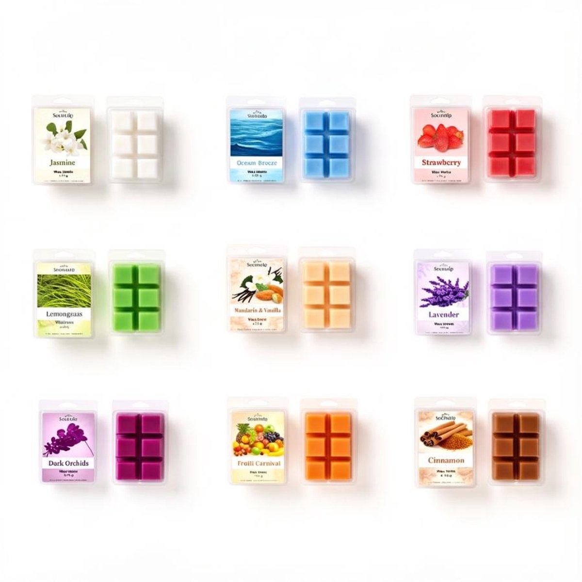Scentulp - Waxmelts Set – 9 Geuren – Kubusvormig Proefset Sojawax 630g
