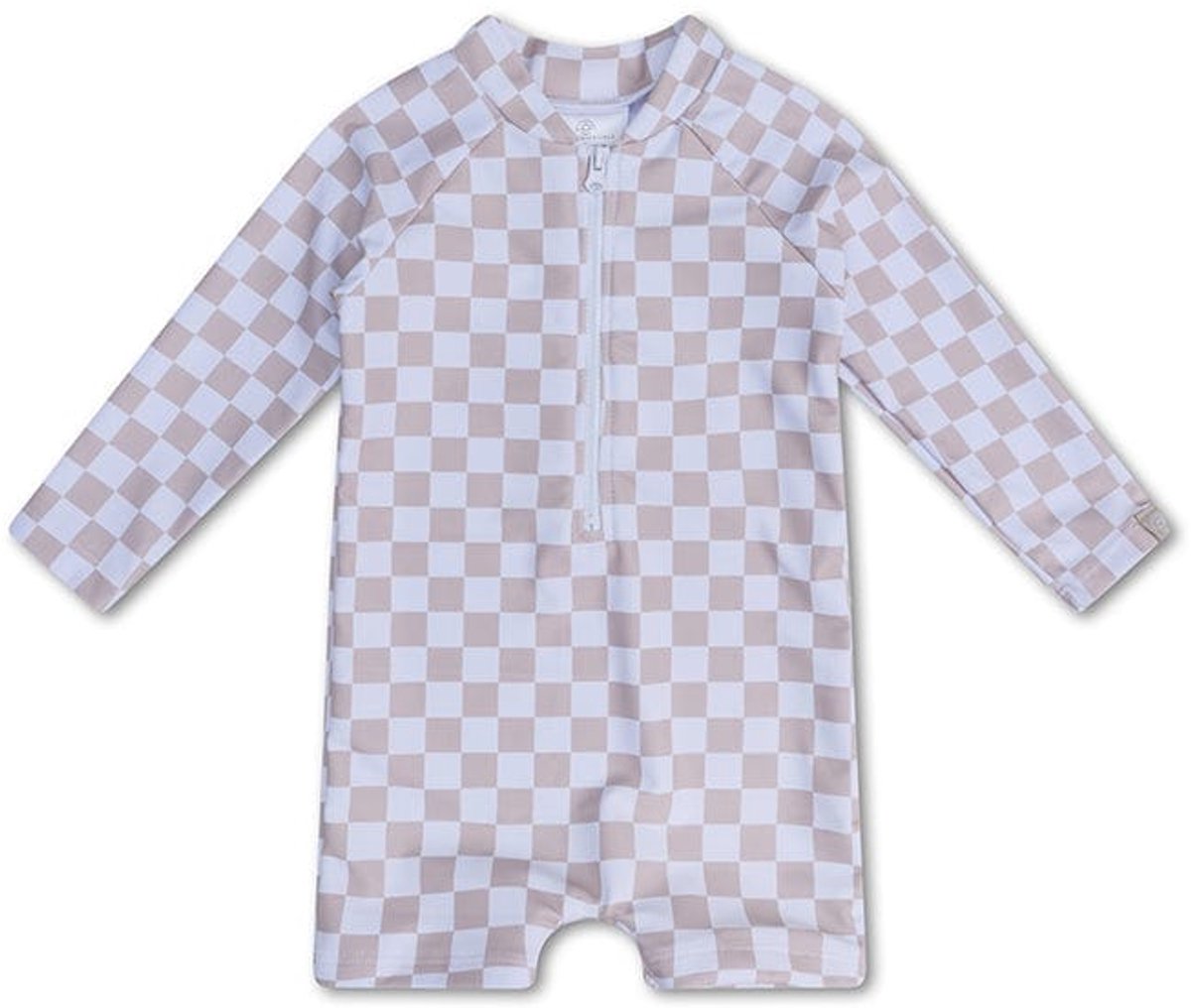 Swim Essentials - Jongens Zwempak 6-12 maanden - 74/80 - Beige/Wit - Blokjesprint - Baby