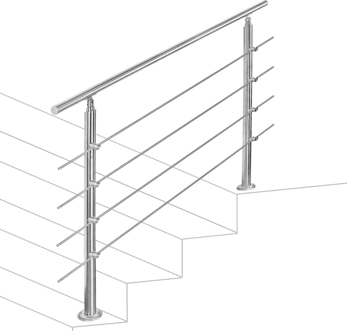 RVS Trapleuning met 4 Dwarsbalken voor Binnen en Buiten - 150 cm