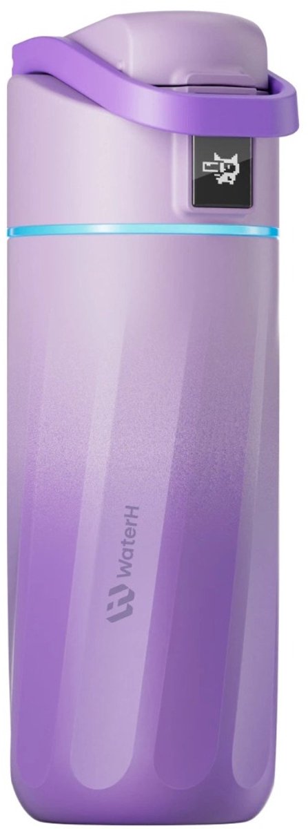 WaterH BOOST Kids - Stalen Drinkfles voor Kinderen met Herinnering om Water te Drinken - Waterfles voor Kinderen - Dubbelwandige & Isolerende stalen drinkfles - Wijde opening & Lekvrij - 475ml - Paars