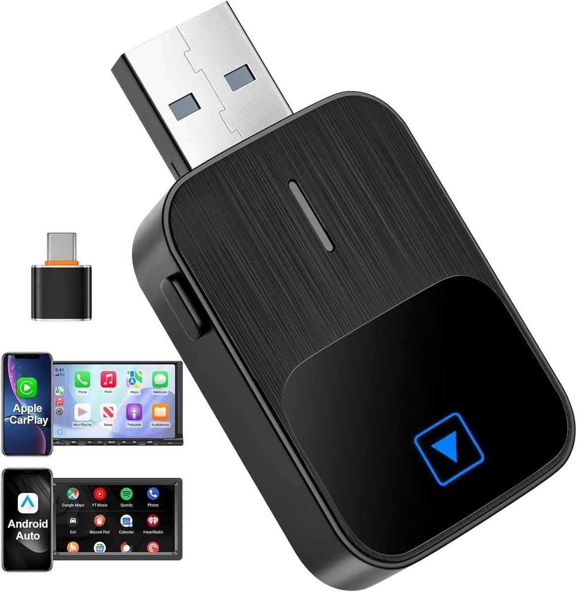 SNJY® Carplay Dongle - Apple Carplay - Android Auto Dongle - Wireless Carplay - 2-in-1 - Zwart