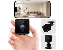 Minicamera, 1080P bewakingscamera voor binnen, ondersteunt realtime beeldoverdracht, mobiele app, wifi-verbinding en beschikt over babyfoon- en bewegingsdetectiefuncties.