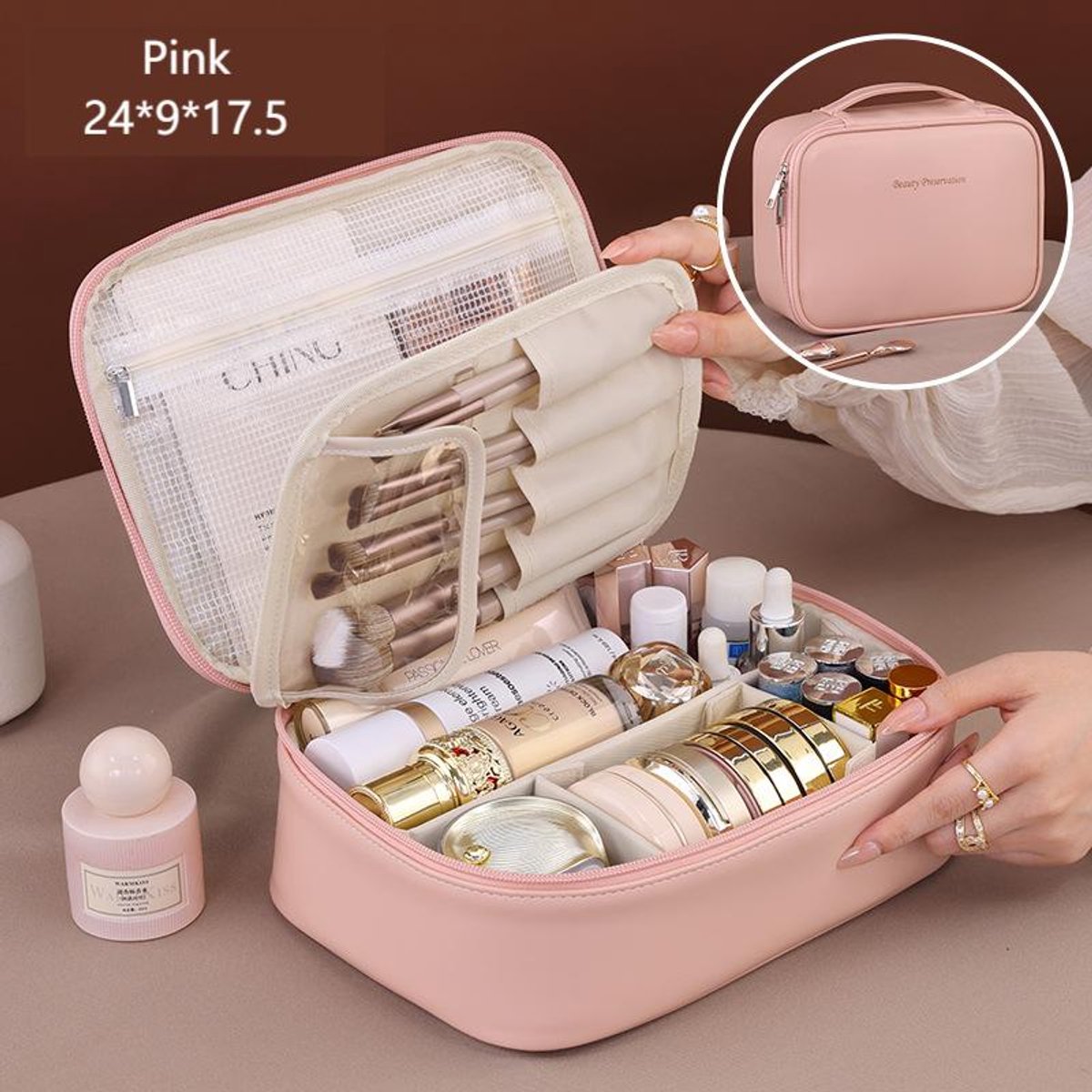 Grote Cosmetic Organizer met Compartimenten XL – Pink