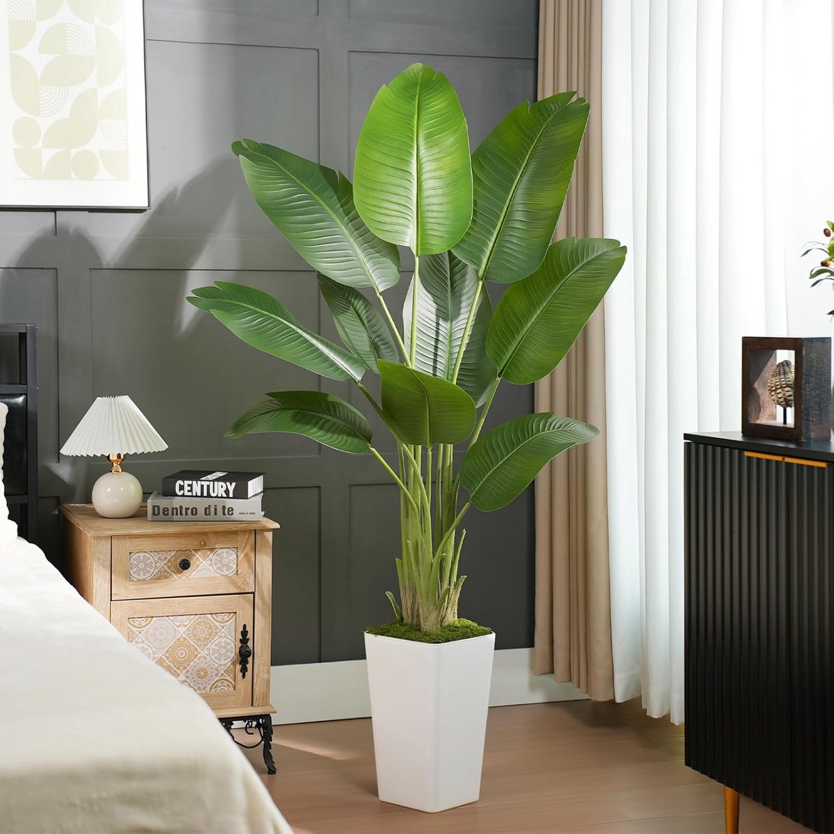 Kunstmatige Paradijsvogelplant 180 cm Hoog met Witte Pot - Realistisch Zijde Groen