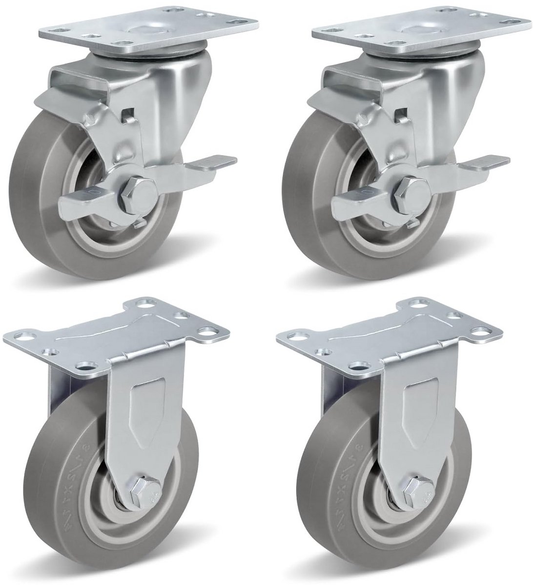 Set van 4 Zware Zwenkwielen met Rem voor Meubels en Werkbank - 3,5 inch