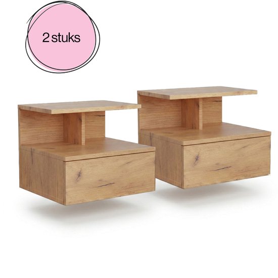 VDD - Nachtkastje (Sets van 2) - Design nachtkastjes - Nachtkastje zwevend - Wandmontage - Hout