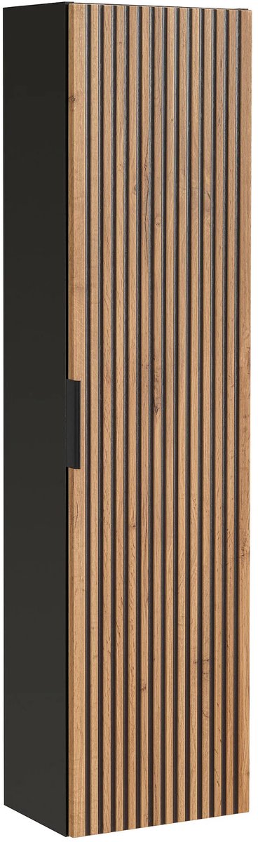 Badkamermeubelset met Wastafel 100 x 46 x 57 cm Hangend Industrieel Design – Geribbelde Fronten, 2 Soft-Close Lades, Keramische Inbouwwastafel, Inclusief Wandkast – Licht Hout & Zwart – MADELA Luxe Badkamermeubel – Abkantoor