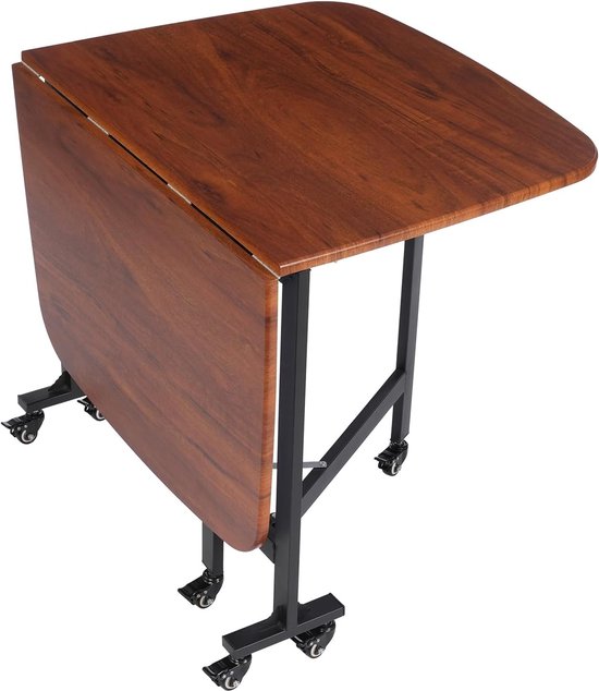 Inklapbare Tuin- En Campingtafel - Vouwtafel - Opklapbare Tafel - Verplaatsbare Tafel - Balkon Tafel - Bruin - 120x80x75 cm - 6 Zwenkwielen Met Remmen — afbeelding 5